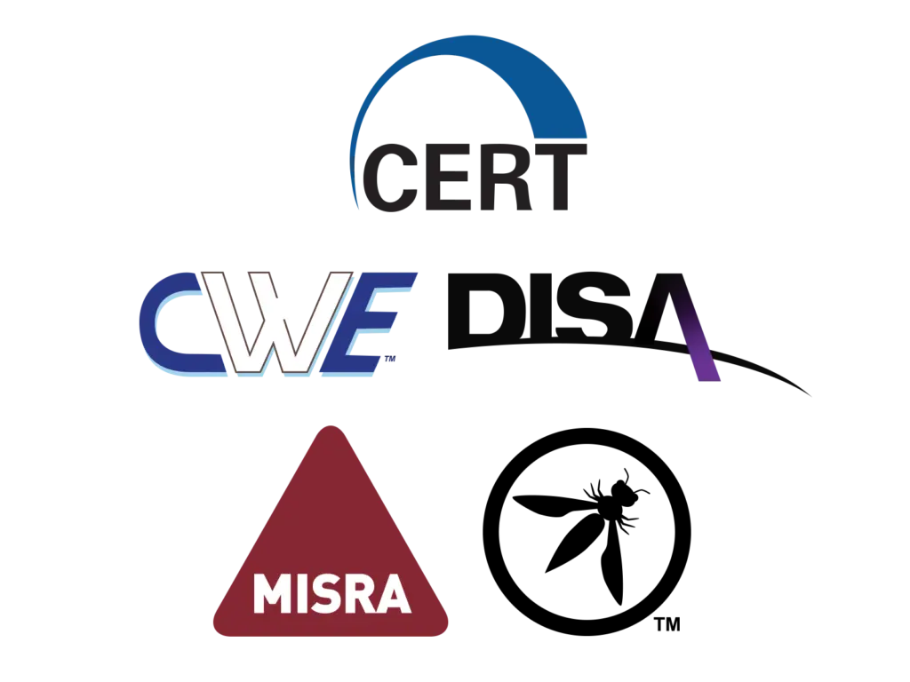 Screenshot of various Parasoft-supported coding guidelines, including CERT, CWE, DISA, MISRA, and OWASP.