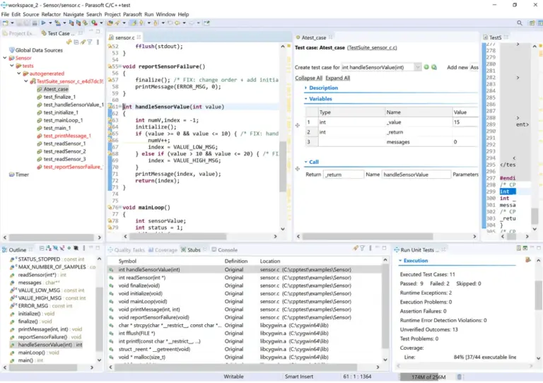 Screenshot of C/C++test unit testing framework