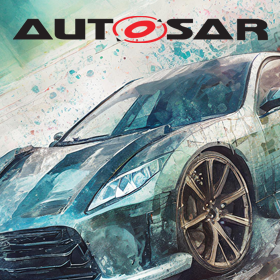 AUTOSAR logo with artistic representation of a modern car