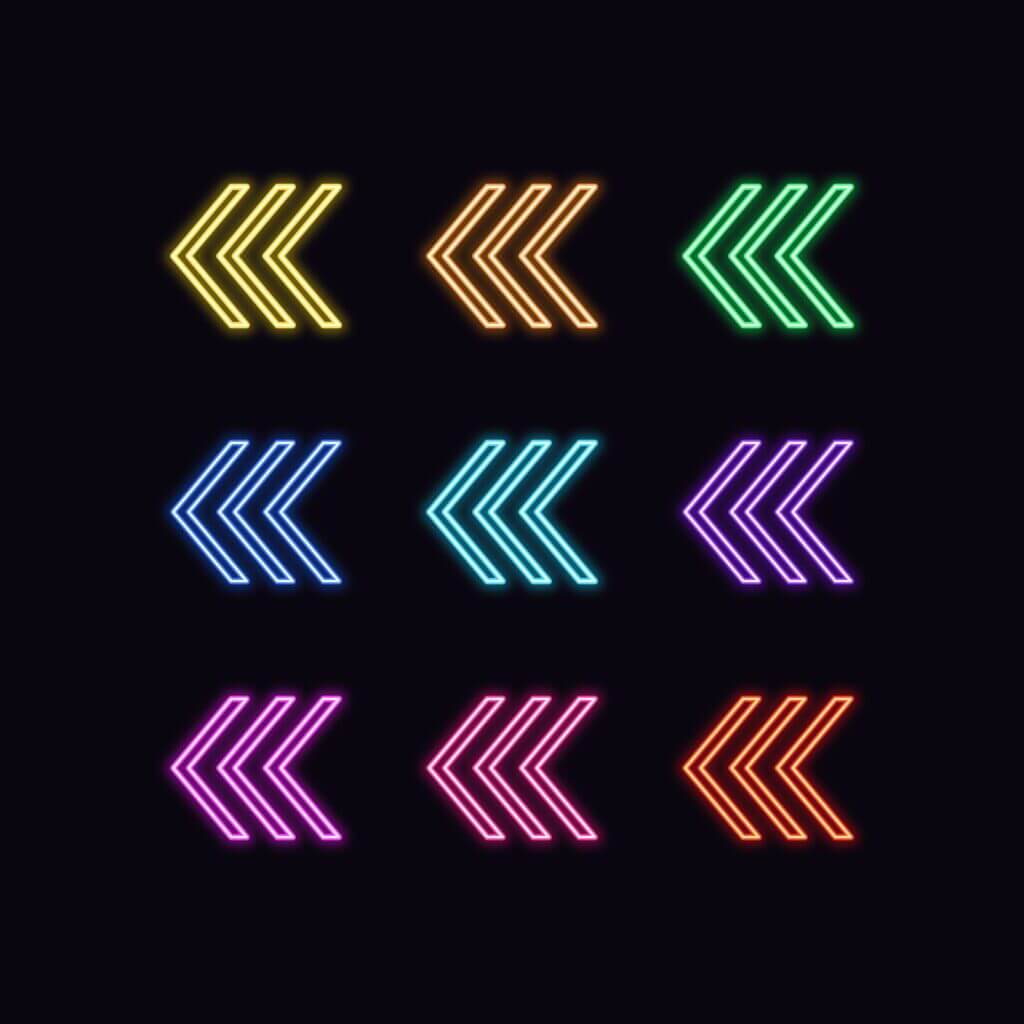 Brightly colored arrows pointing left on a dark background.