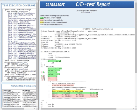 Screenshot of Parasoft ASMTool for Assembly/Object Code Coverage