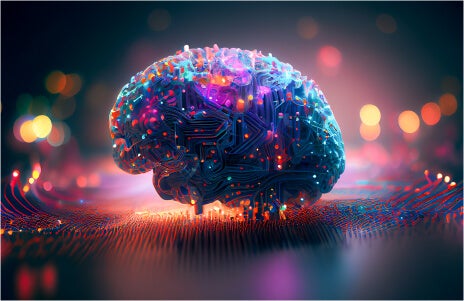 Graphic of a brain layered with multicolored connectors