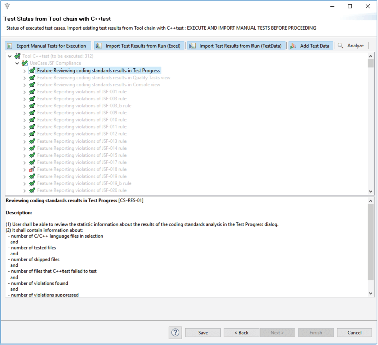 Screenshot of Test Status From Tool Chain With C/C++test