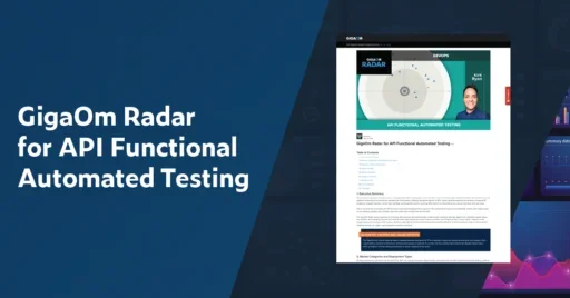 Text on left: GigaOm Radar for API Functional Automated Testing. On the right is a screenshot of the front page of the GigaOm report for 2024.