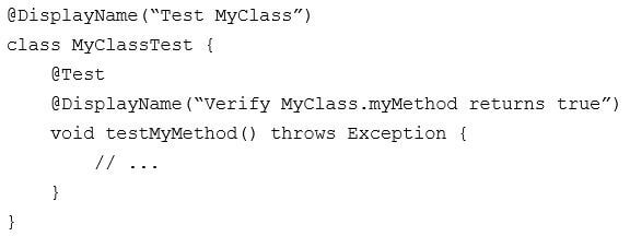 JUnit 5 test with @DisplayName annotation to classes and method