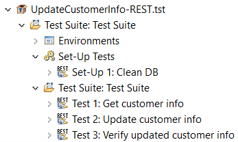Screen capture of Parasoft SOAtest scenario with 1 setup test that cleans the database and 3 tests that make 3 different API calls. Screen capture of Parasoft SOAtest scenario with 3 different API calls.
