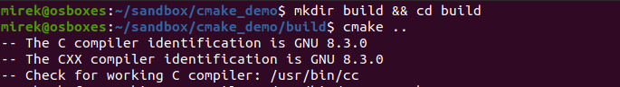 Setting up a CMake project. Top-level directory where app folder is located, create a build directory, cd into it, and call a build scripts generation.